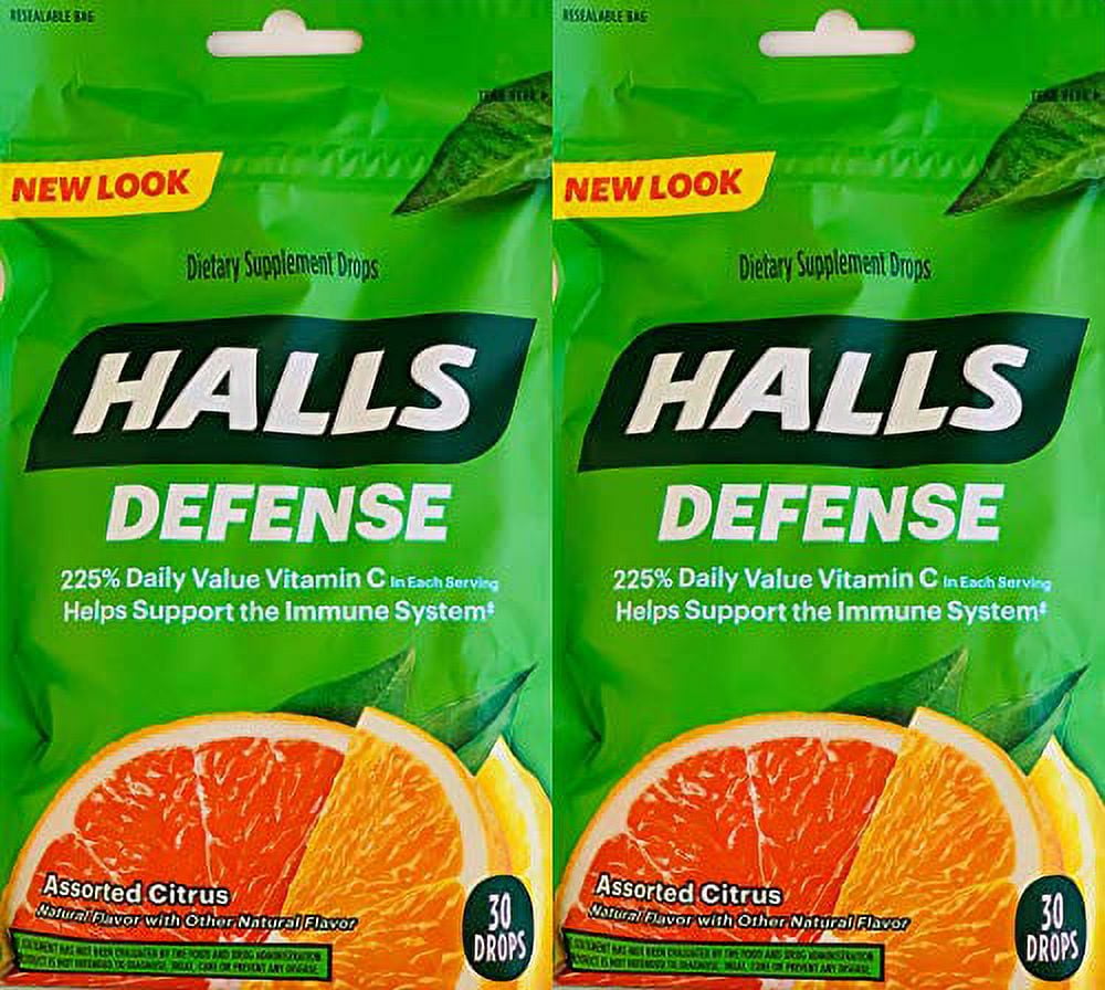 Halls Defense Vitamin C Assorted Citrus Cough Drops 30 Count Pack of 2