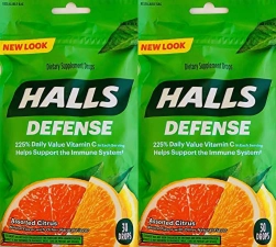 Halls Defense Vitamin C Assorted Citrus Cough Drops 30 Count Pack of 2