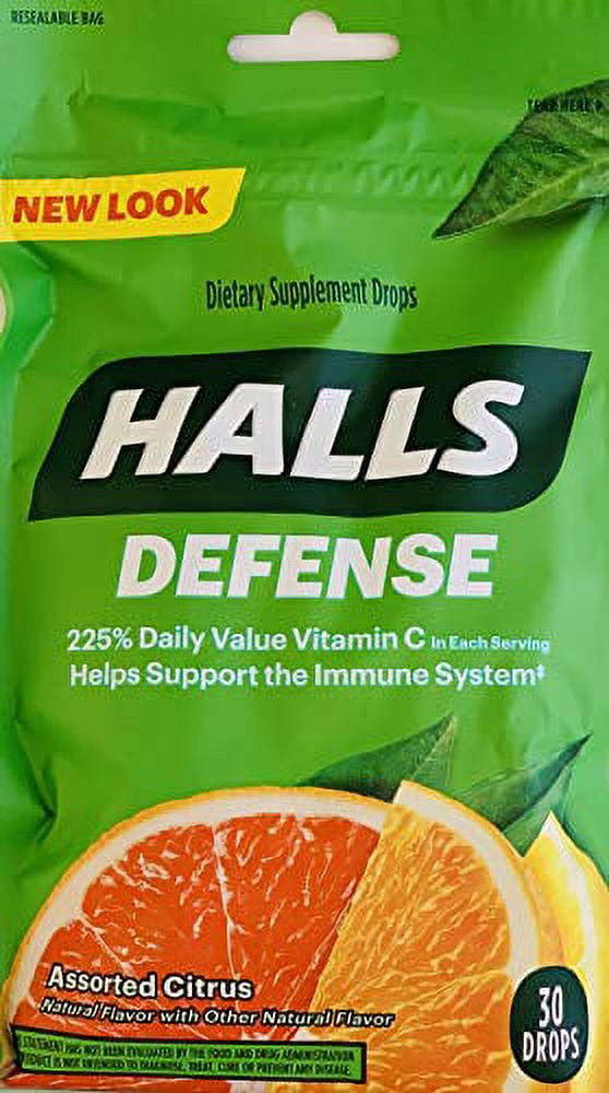 Halls Defense Vitamin C Assorted Citrus Cough Drops 30 Count Pack of 2