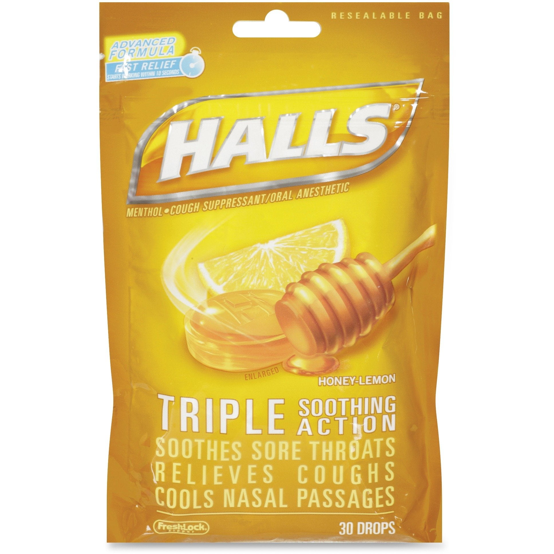 Halls Triple Soothing Action Cough Drops Honey Lemon Pack of 30