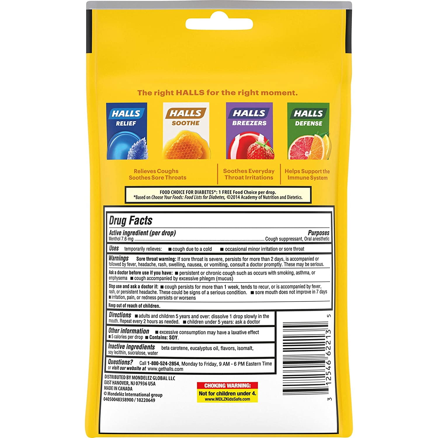 Halls Sugar Free Honey Lemon Mentho-Lyptus Drops 25 Pack