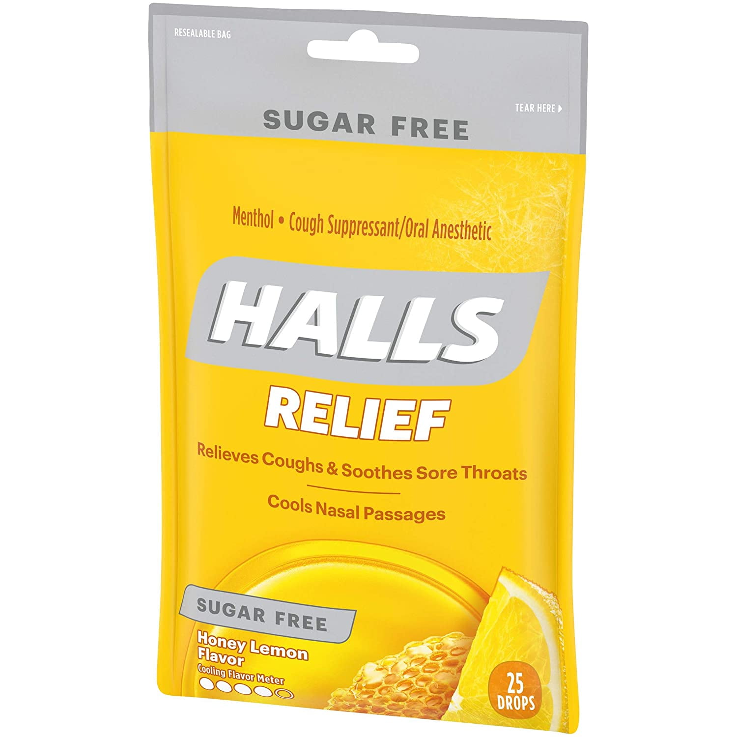Halls Sugar Free Honey Lemon Mentho-Lyptus Drops 25 Pack