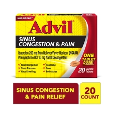 Advil Sinus Congestion Pain Medicine With Ibuprofen Phenylephrine HCL 20 Coated Tablets