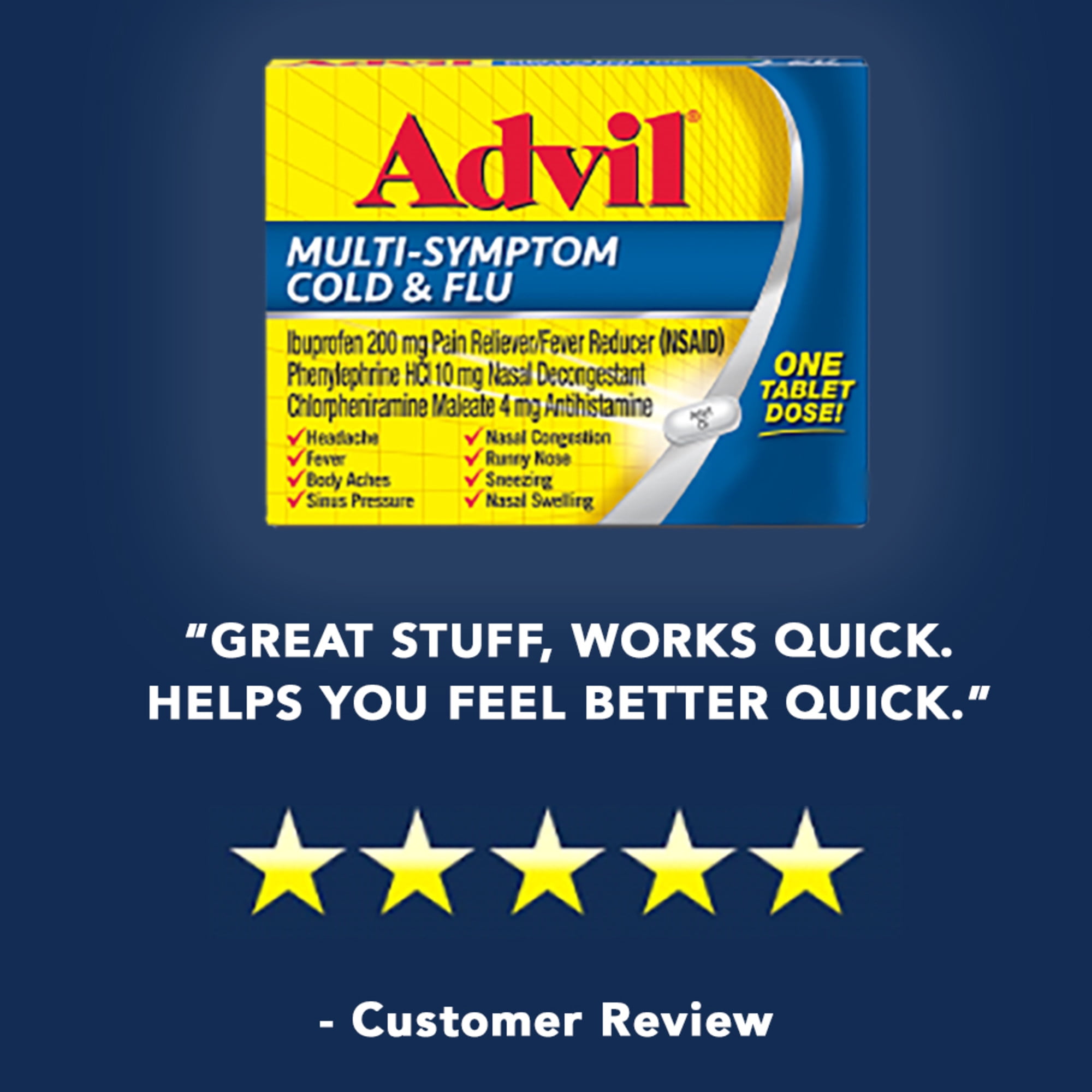 Advil MultiSymptom Cold Flu Medicine Fever Reducer Coated Tablets 20 Count