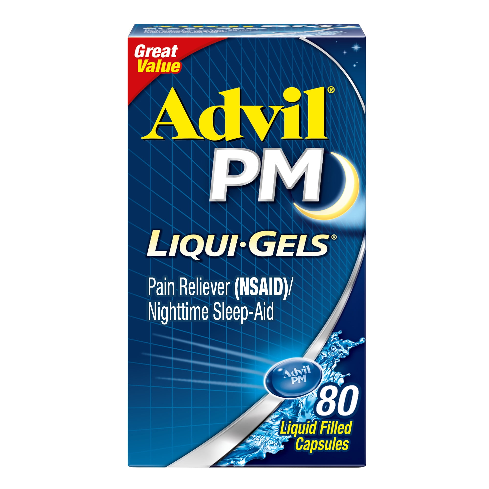 Advil PM Pain Relievers Liquid Filled Capsule Ibuprofen Diphenhydramine Sleep Aid 80 Count