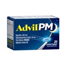 Advil PM Coated Caplet Pain Reliever Ibuprofen Diphenhydramine Sleep Aid 20 Count
