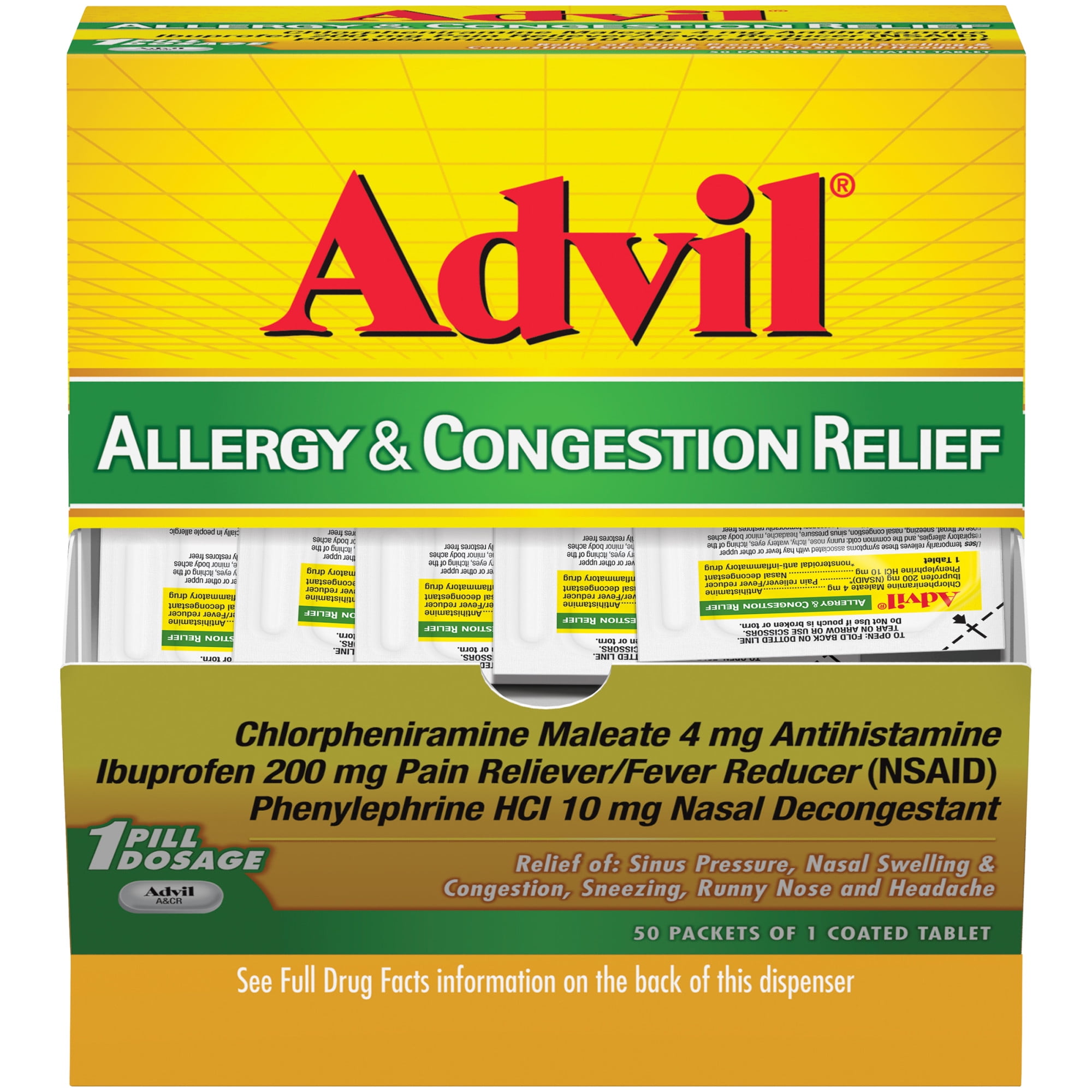 Advil Allergy Congestion Relief Pain Fever Reducer 50 Count Tablets
