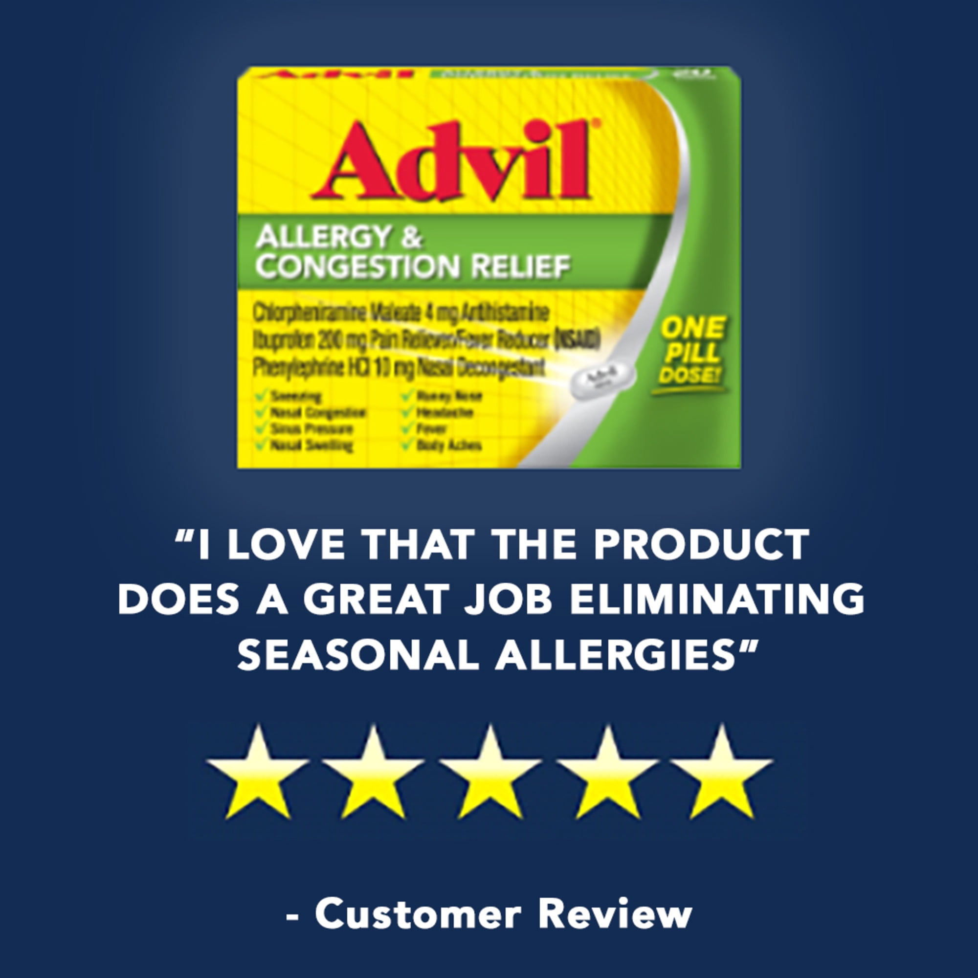 Advil Allergy Congestion Relief Pain Fever Reducer 50 Count Tablets