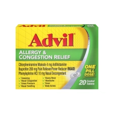 Advil Allergy Congestion Relief Pain Fever Reducer Medicine Tablets 20 Count