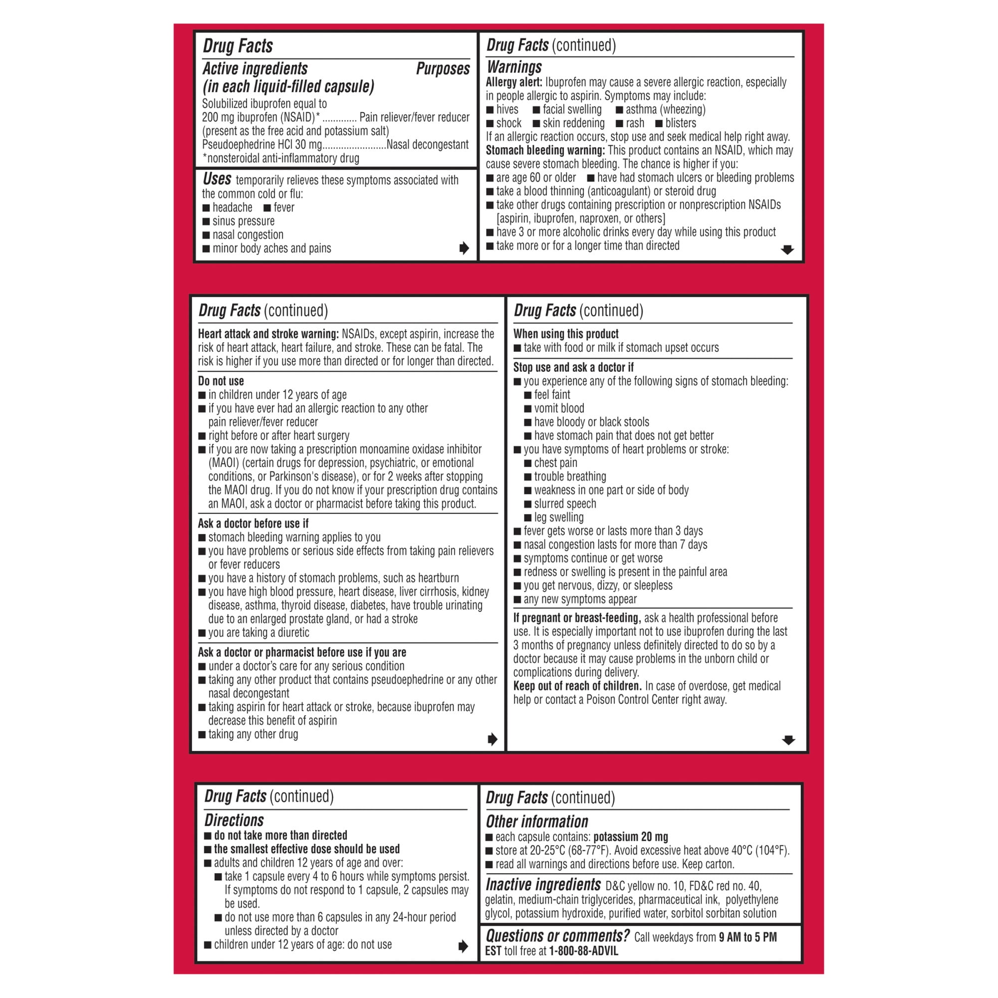 Advil Cold Sinus Relief Medicine Ibuprofen Pseudoephedrine Hcl 32 Liqui-Gels