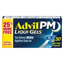 Advil PM Liqui-Gels Pain Reliever Nighttime Sleep Aid Ibuprofen Diphenhydramine Hcl 50 Capsules