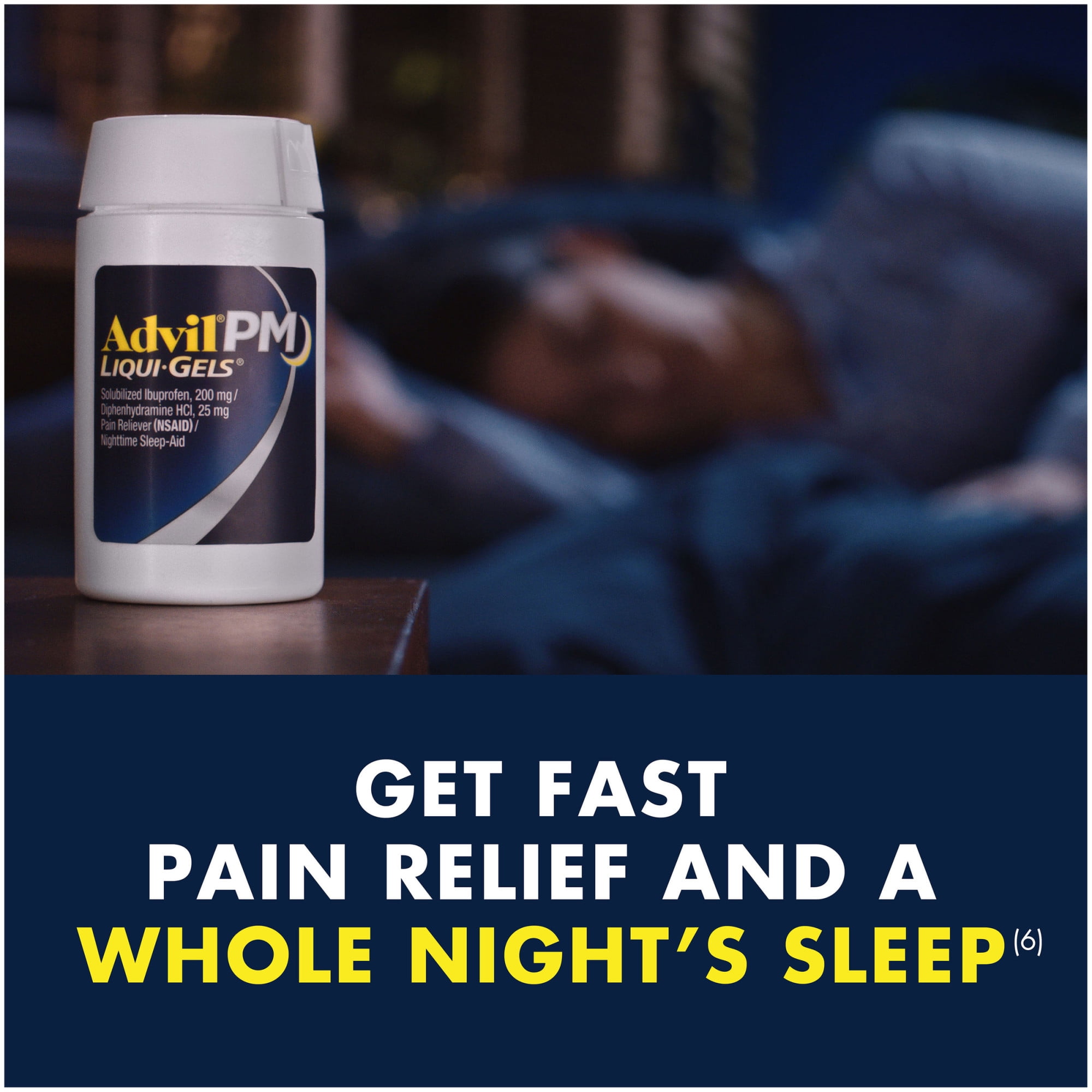 Advil PM Liqui-Gels Pain Reliever Nighttime Sleep Aid Ibuprofen Diphenhydramine Hcl 50 Capsules