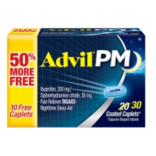 Advil PM Pain Reliever Nighttime Sleep Aid Ibuprofen Pain Relief Diphenhydramine Citrate Sleep Aid 20+10 Coated Caplets