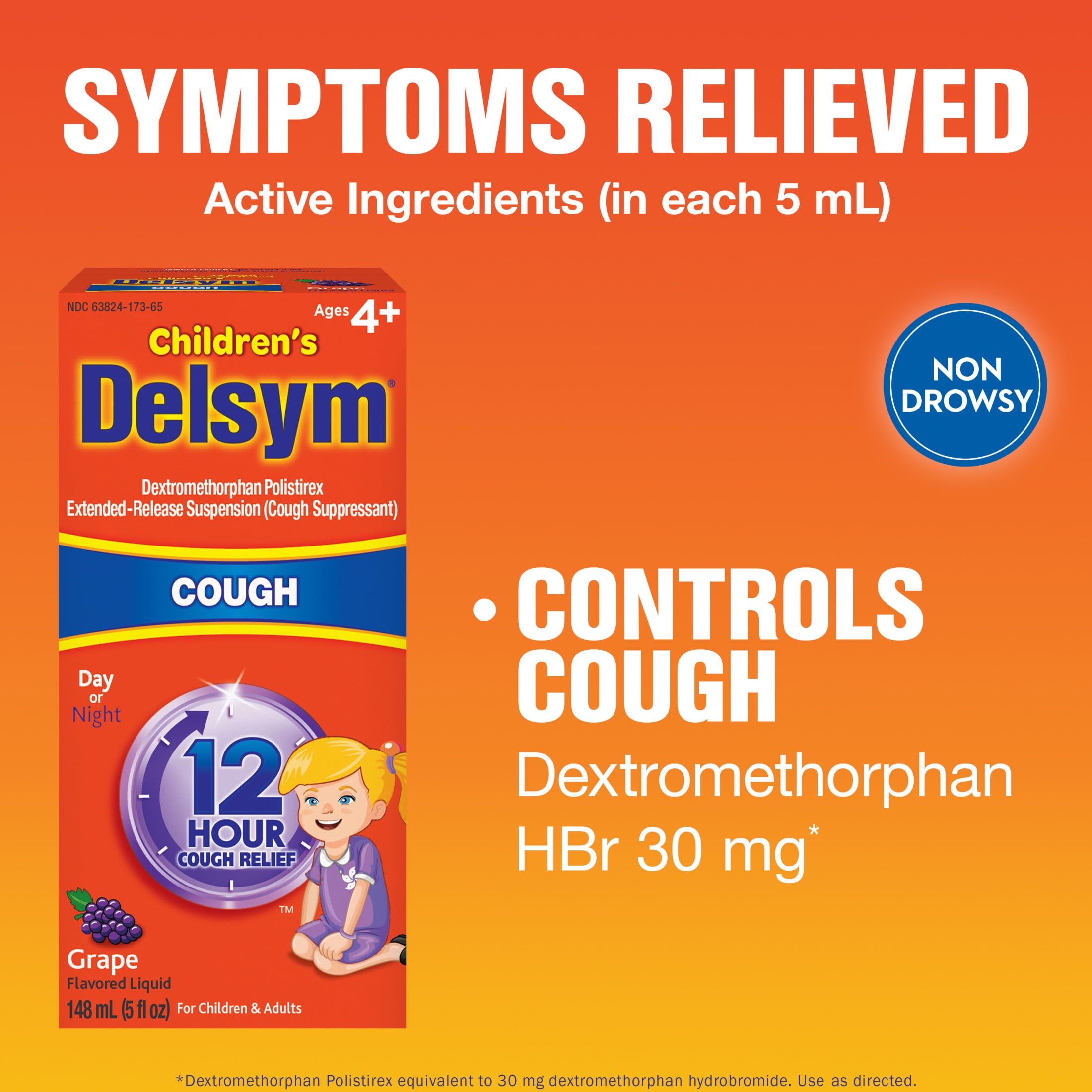 Delsym 12 Hour Cough Relief Medicine Powerful Cough Suppressant Liquid 1 Children’s