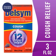Delsym Adult 12-Hour Cough Relief: Powerful Liquid for 12 Hours, Grape Flavor - 3 Fl Oz