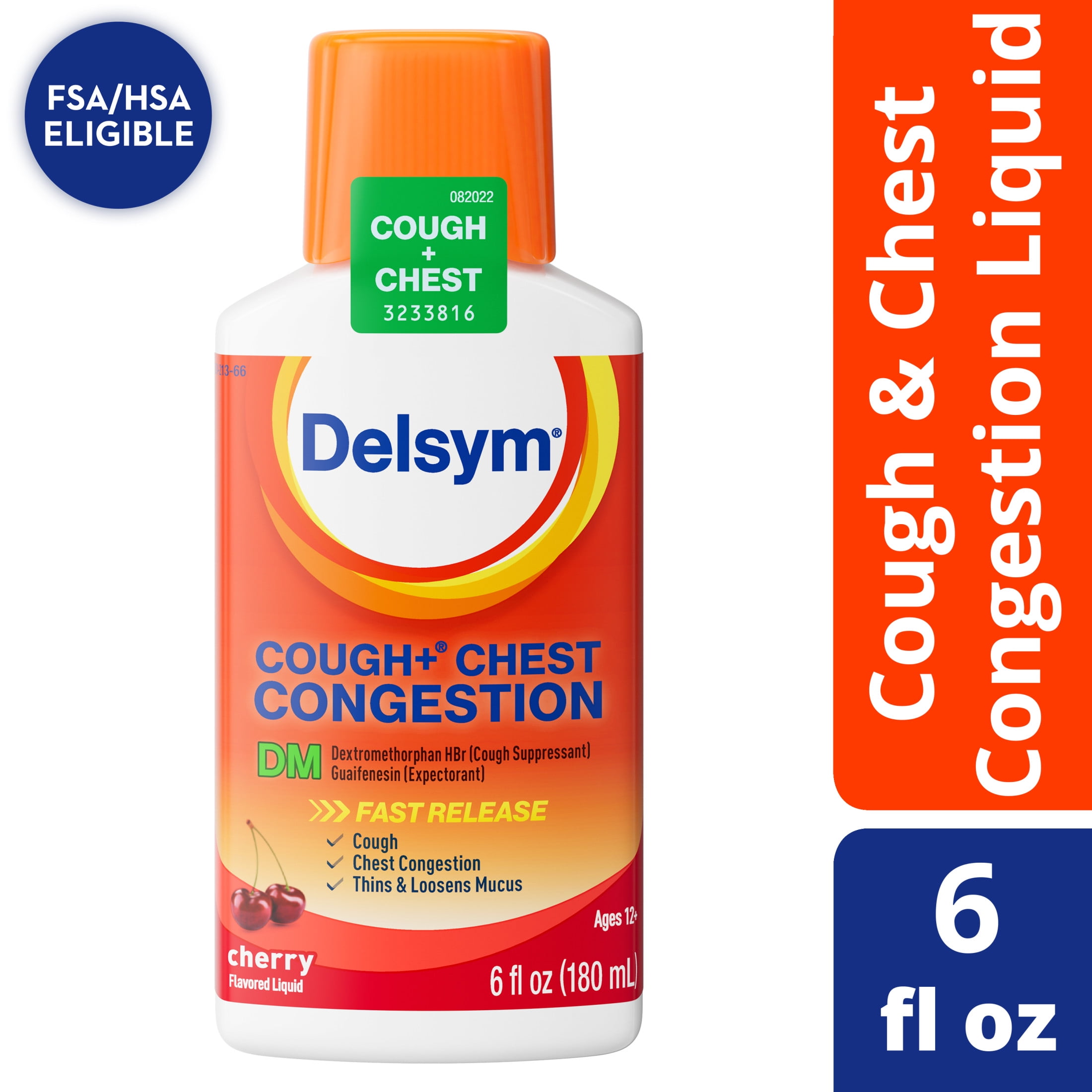 Delsym Max Strength DM Cherry Liquid 6 fl oz Cough Chest Congestion Medicine