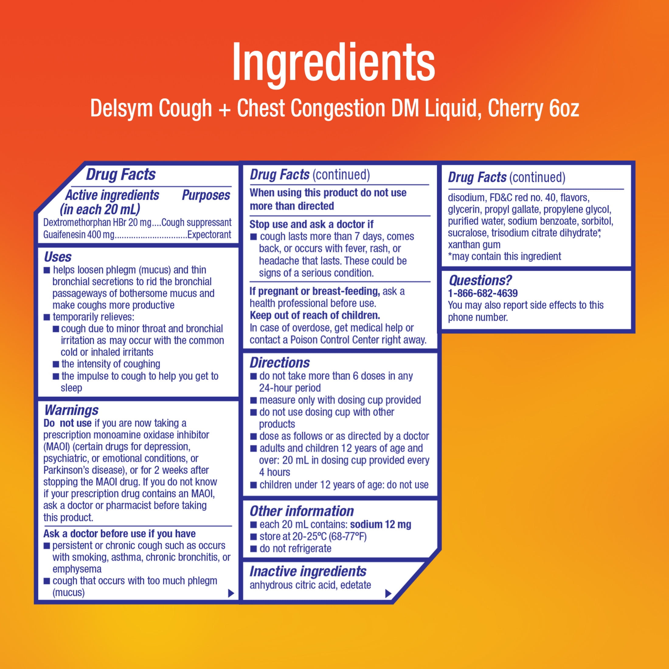 Delsym Max Strength DM Cherry Liquid 6 fl oz Cough Chest Congestion Medicine
