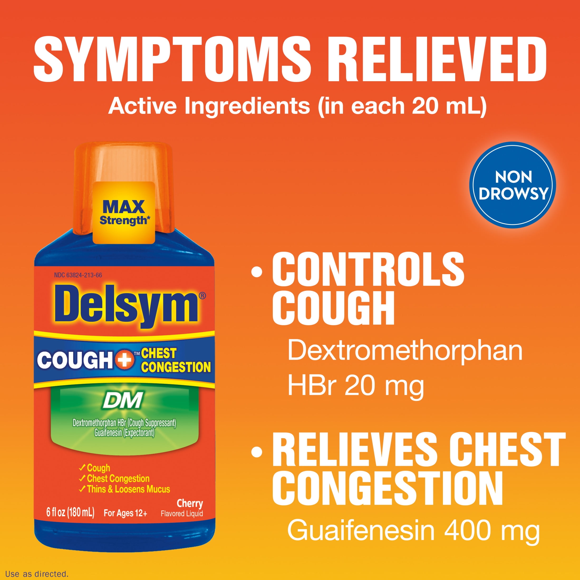 Delsym Max Strength DM Cherry Liquid 6 fl oz Cough Chest Congestion Medicine