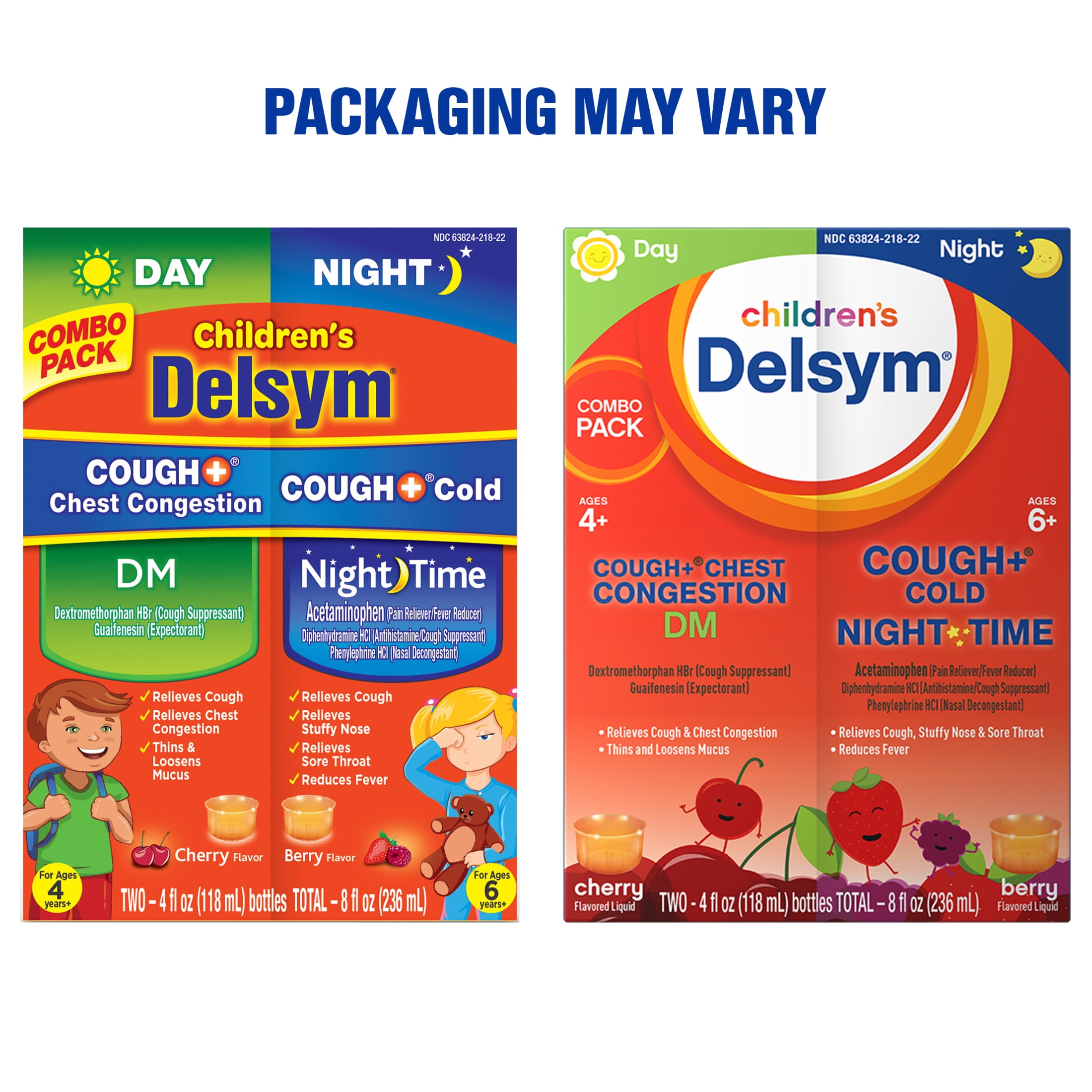 Delsym Childrens Cough Chest Congestion Day Night Cold Liquid Cherry Berry 8oz 2X4oz