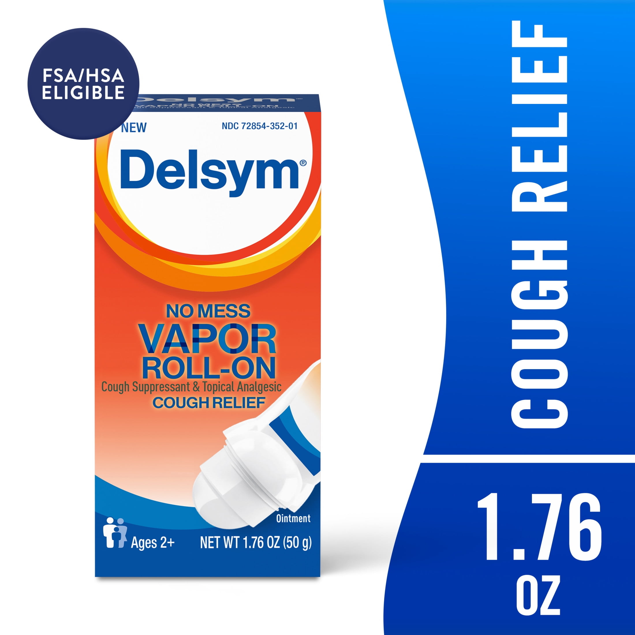 Delsym Vapor Roll-On Cough Suppressant Topical Analgesic Menthol 1.76 oz
