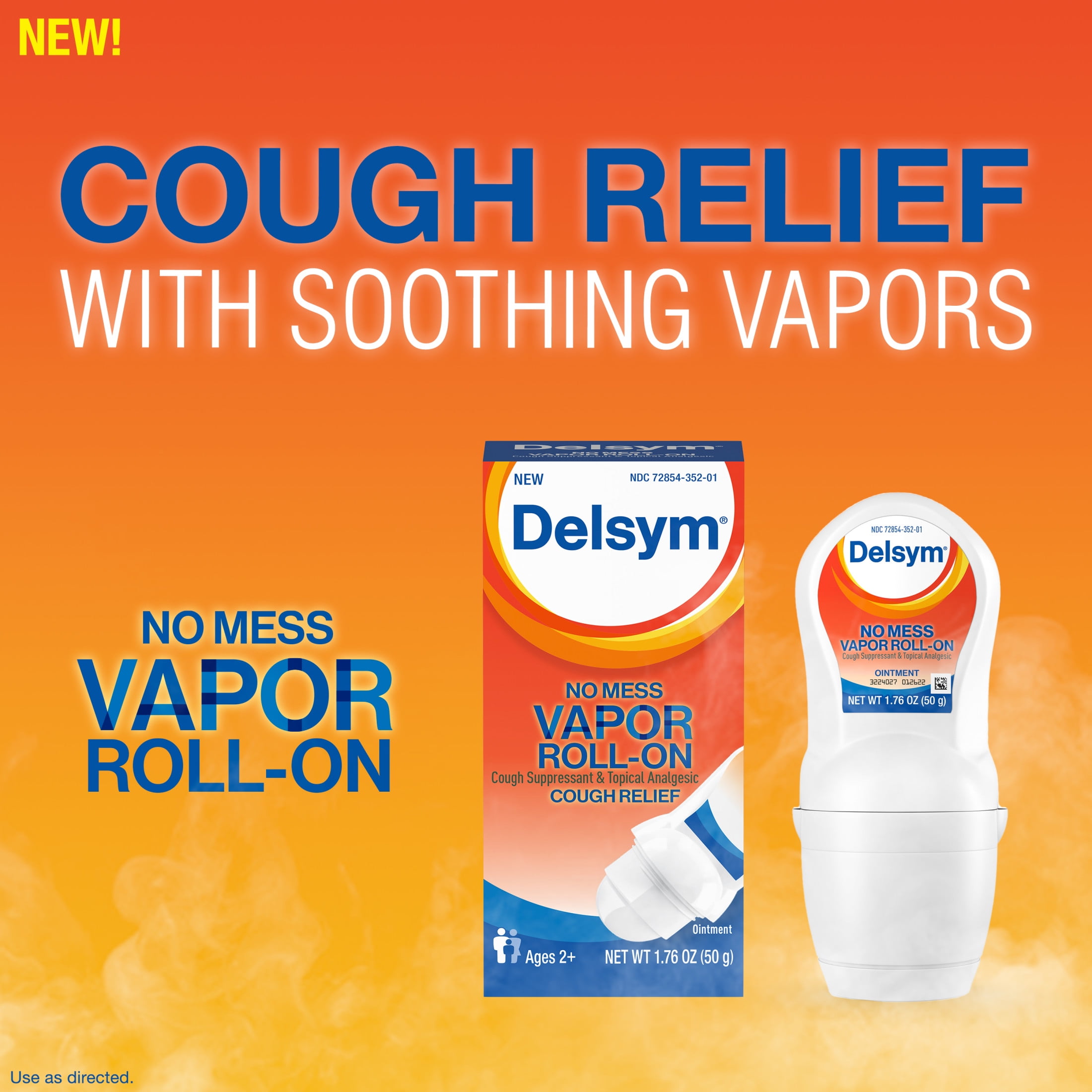 Delsym Vapor Roll-On Cough Suppressant Topical Analgesic Menthol 1.76 oz