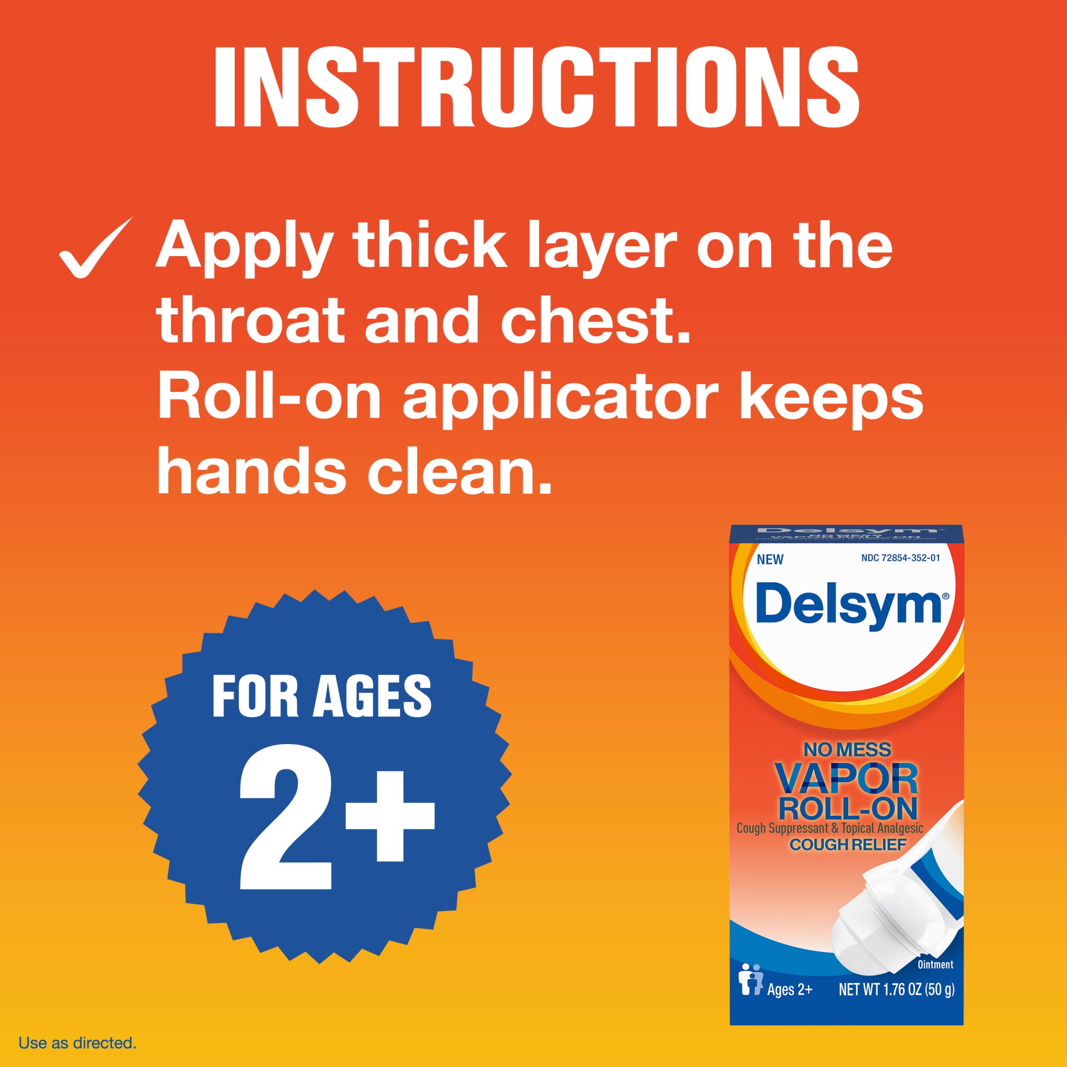 Delsym Vapor Roll-On Cough Suppressant Topical Analgesic Menthol 1.76 oz