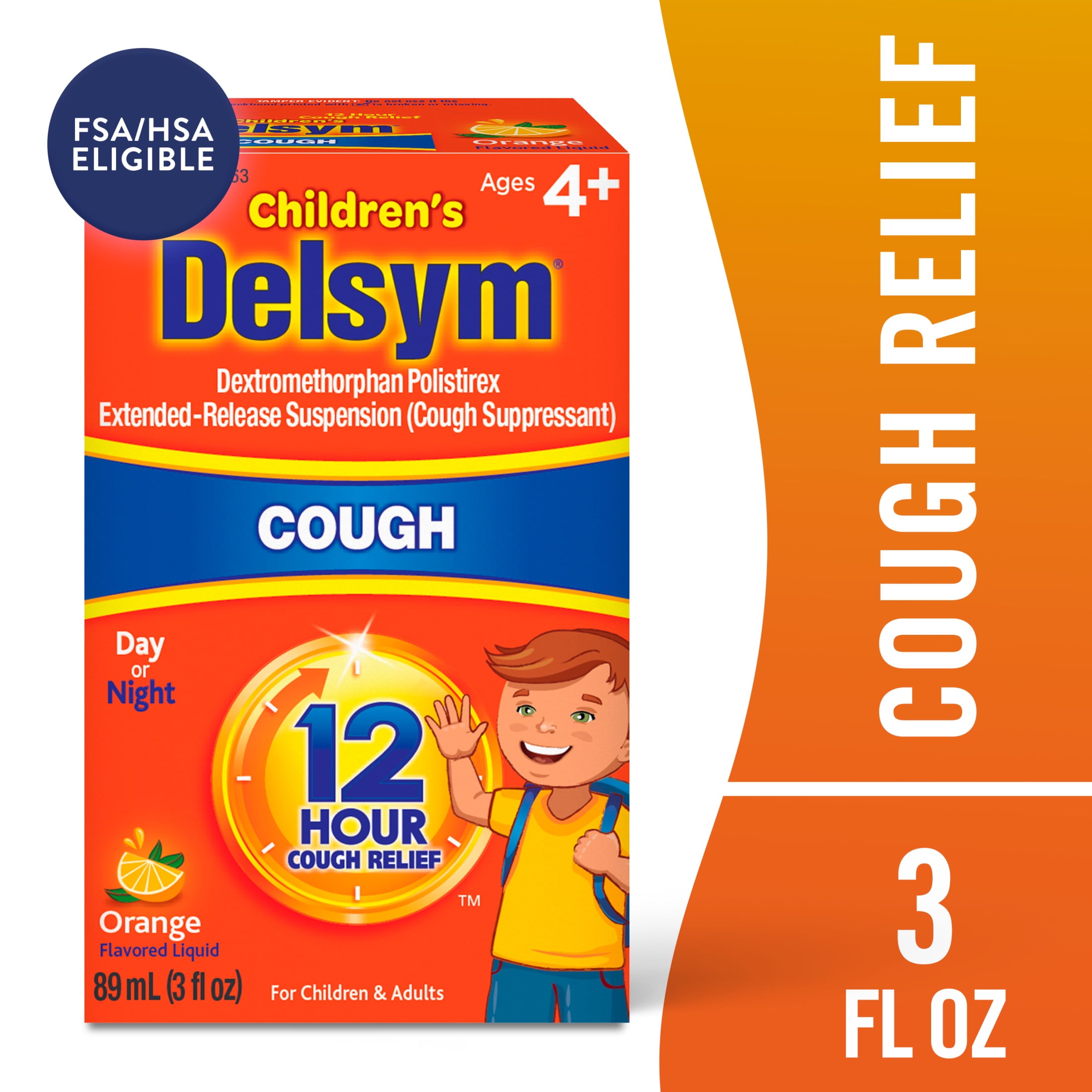 Delsym 12 Hour Cough Relief for Kids, Pediatrician Recommended Orange Liquid, 3 fl oz