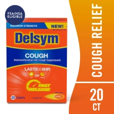 Delsym Cough Suppressant Fast Release Caplets 8 Hour Day Night 20 Count