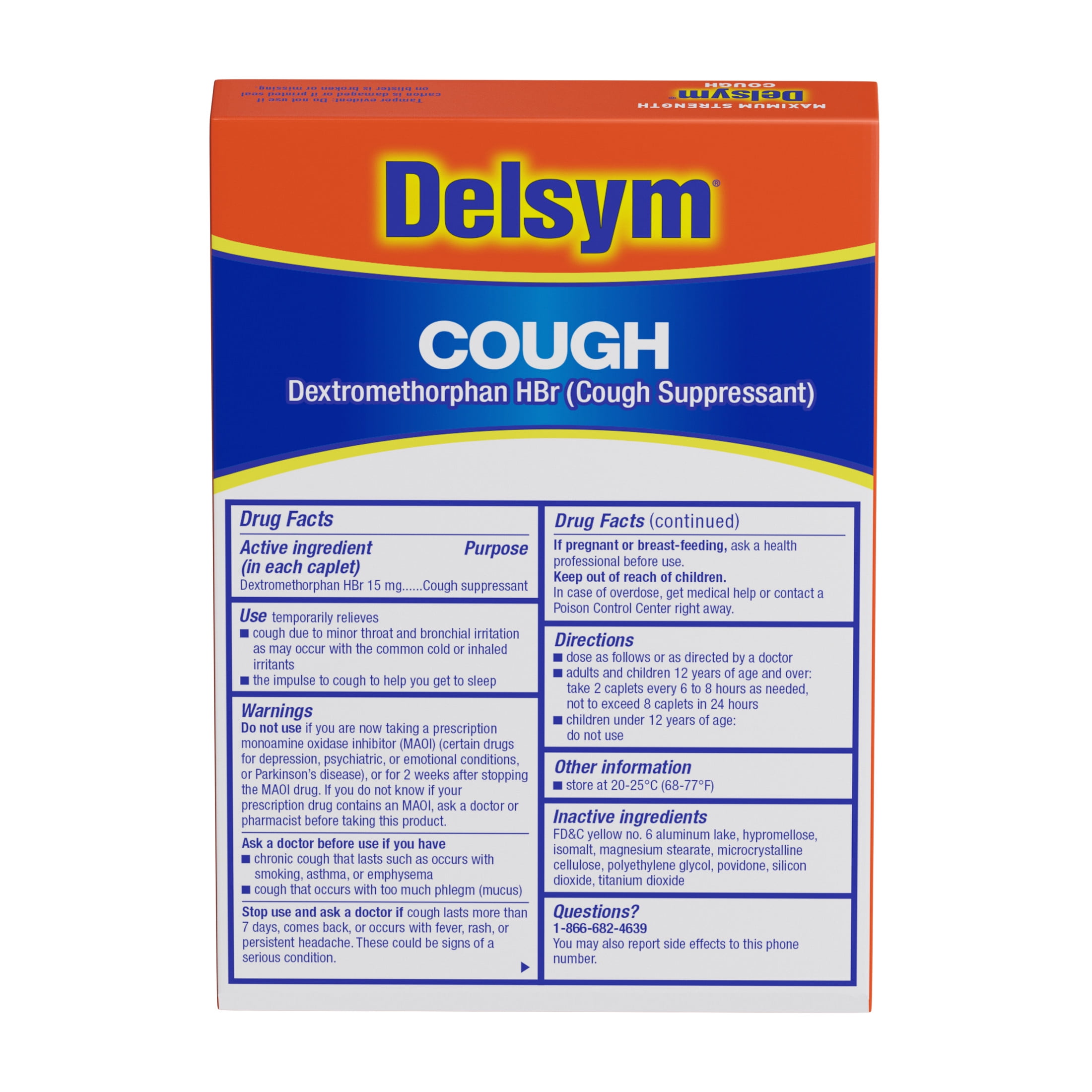 Delsym Cough Suppressant Fast Release Caplets 8 Hour Day Night 20 Count