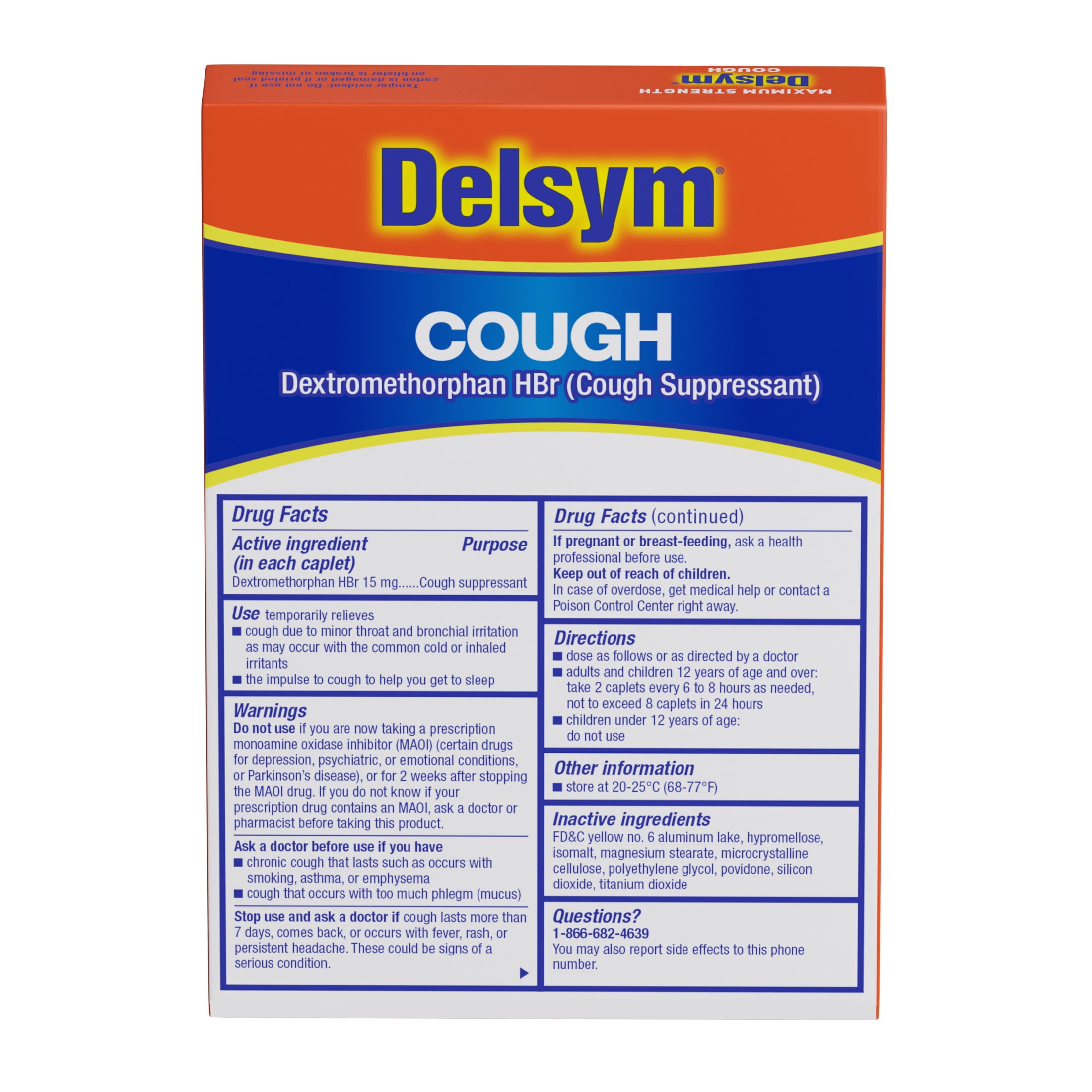 Delsym Cough Suppressant Fast Release Caplets 8 Hour Day Night 20 Count