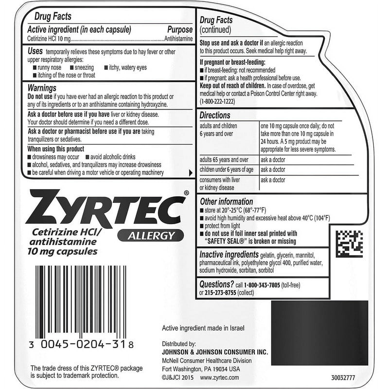 Zyrtec 24 HR Allergy Relief Cetirizine 10 mg 12 Liquid Caps 6 Pack