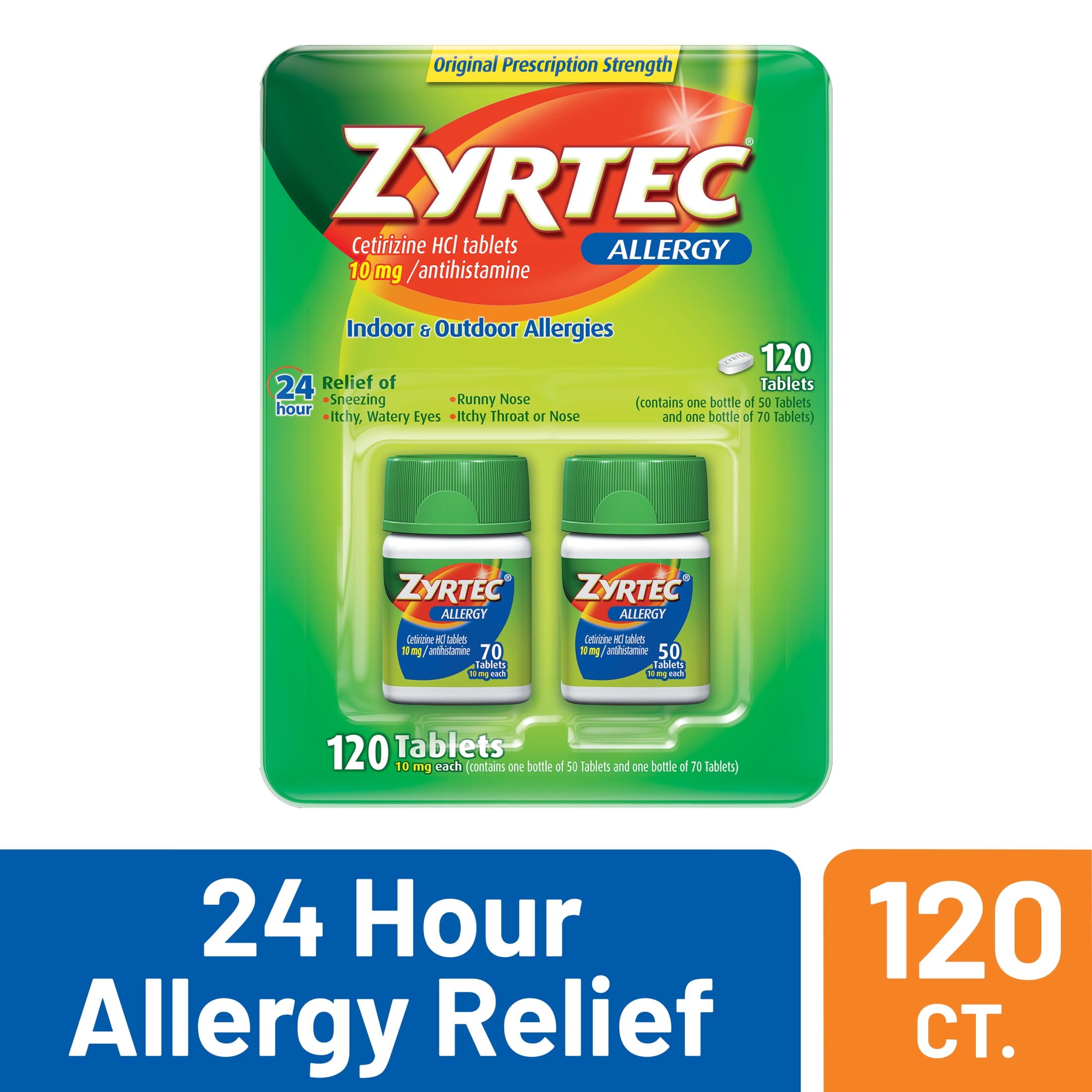 Zyrtec 24 Hour Allergy Relief Tablets 10mg Cetirizine HCl 120 ct