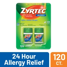 ZYRTEC 24 HOUR ALLERGY RELIEF TABLETS 10MG CETIRIZINE HCL 120 CT