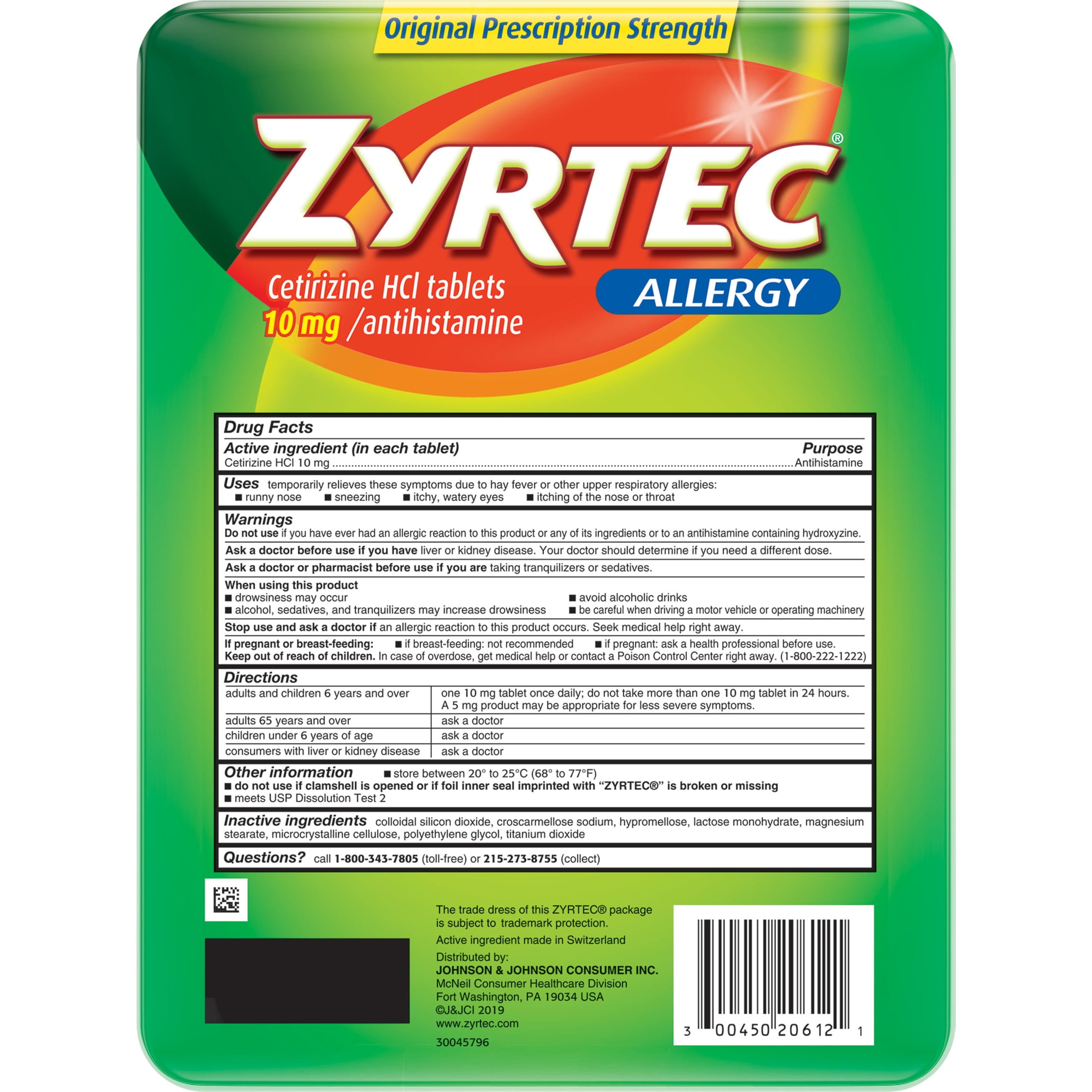 Zyrtec 24 Hour Allergy Relief Tablets 10mg Cetirizine HCl 120 ct