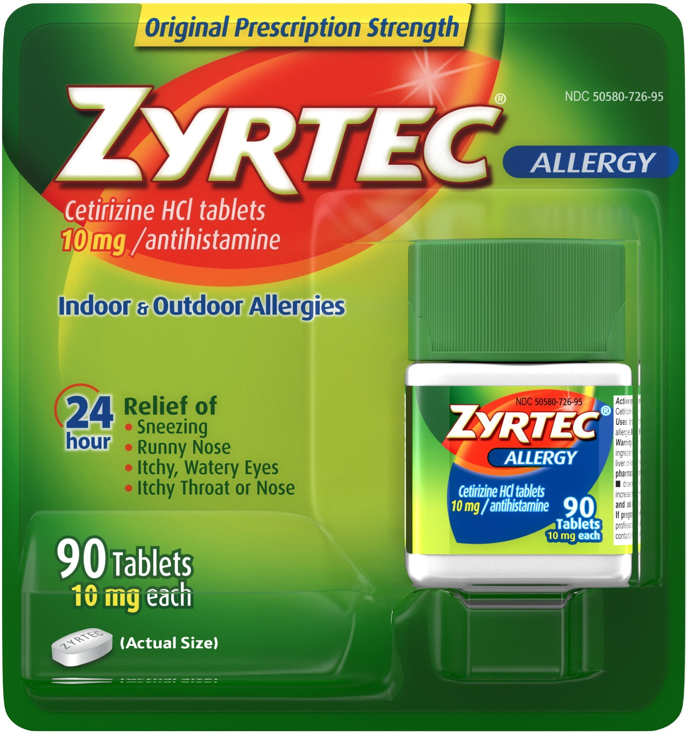 Zyrtec 24 Hour Allergy Relief Tablets 10 mg Cetirizine HCl Antihistamine Allergy Medicine 90 ct Pack of 2