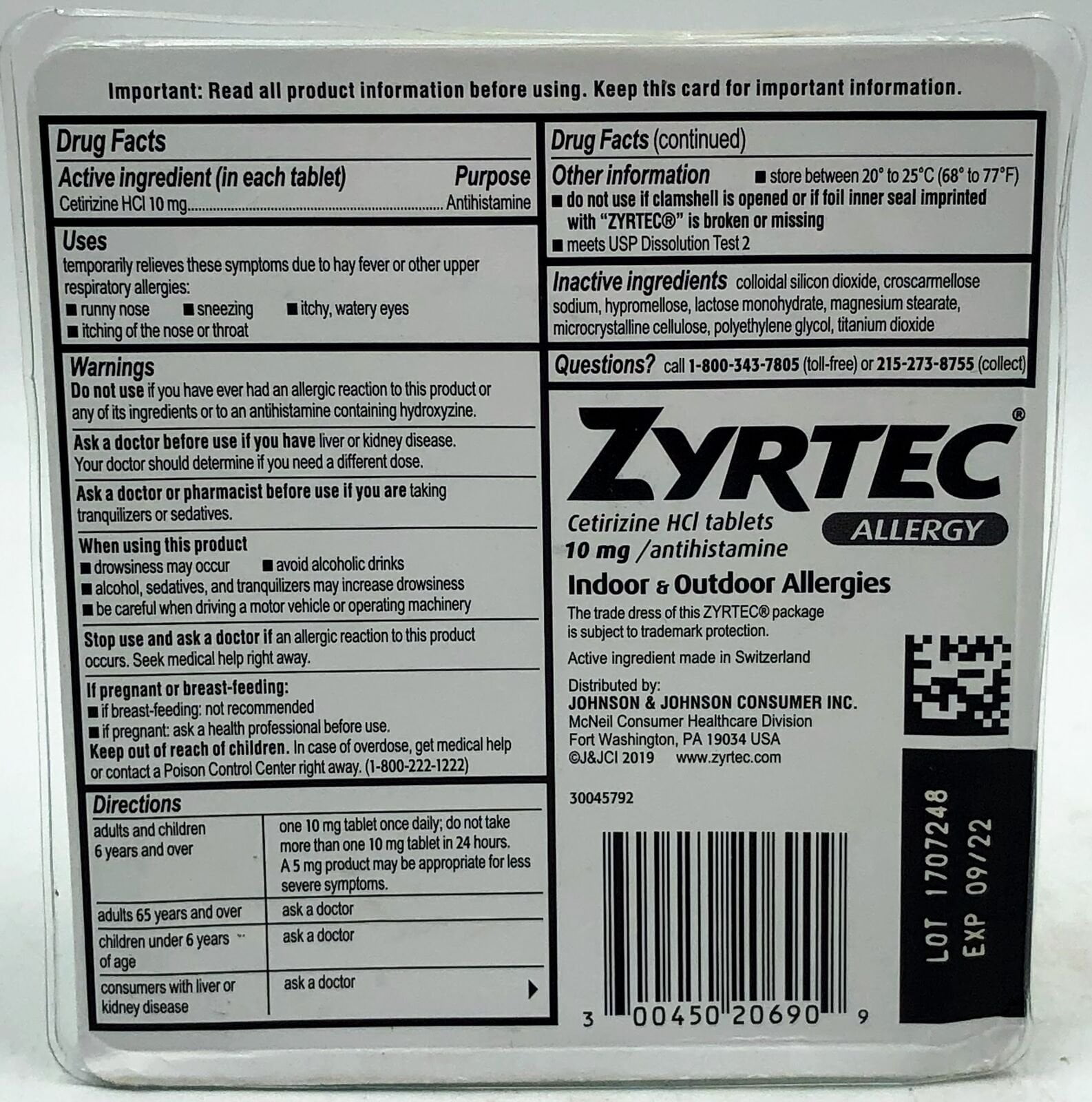 Zyrtec 24 Hour Allergy Relief Tablets 10 mg Cetirizine HCl Antihistamine Allergy Medicine 90 ct Pack of 2