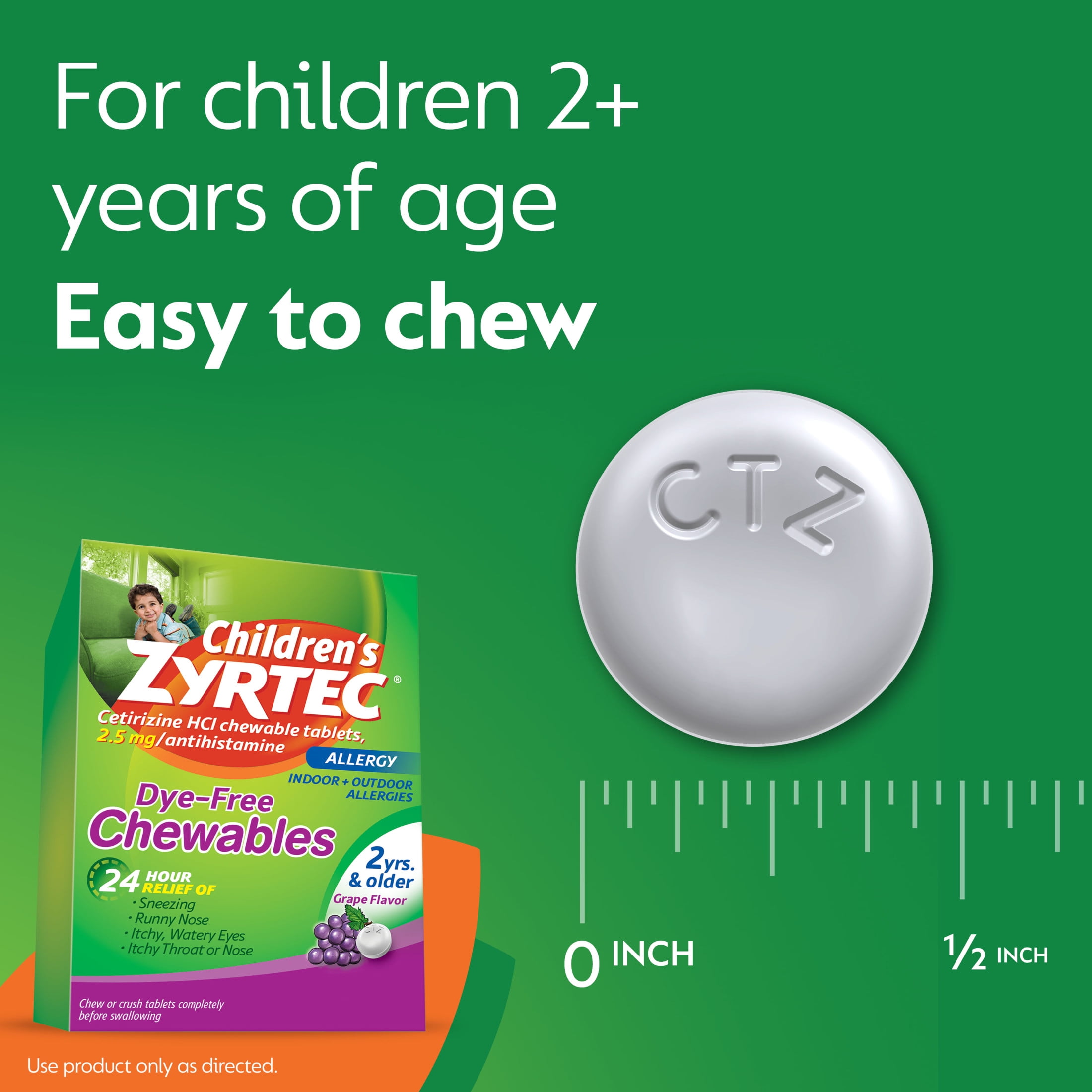 Zyrtec 24 Hour Childrens Allergy Chews 2+ Yrs 2.5 mg Grape 24 Ct