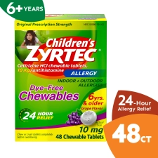 Zyrtec 24 Hour Kids Allergy Chewable Tablets Grape Flavor 48 Count
