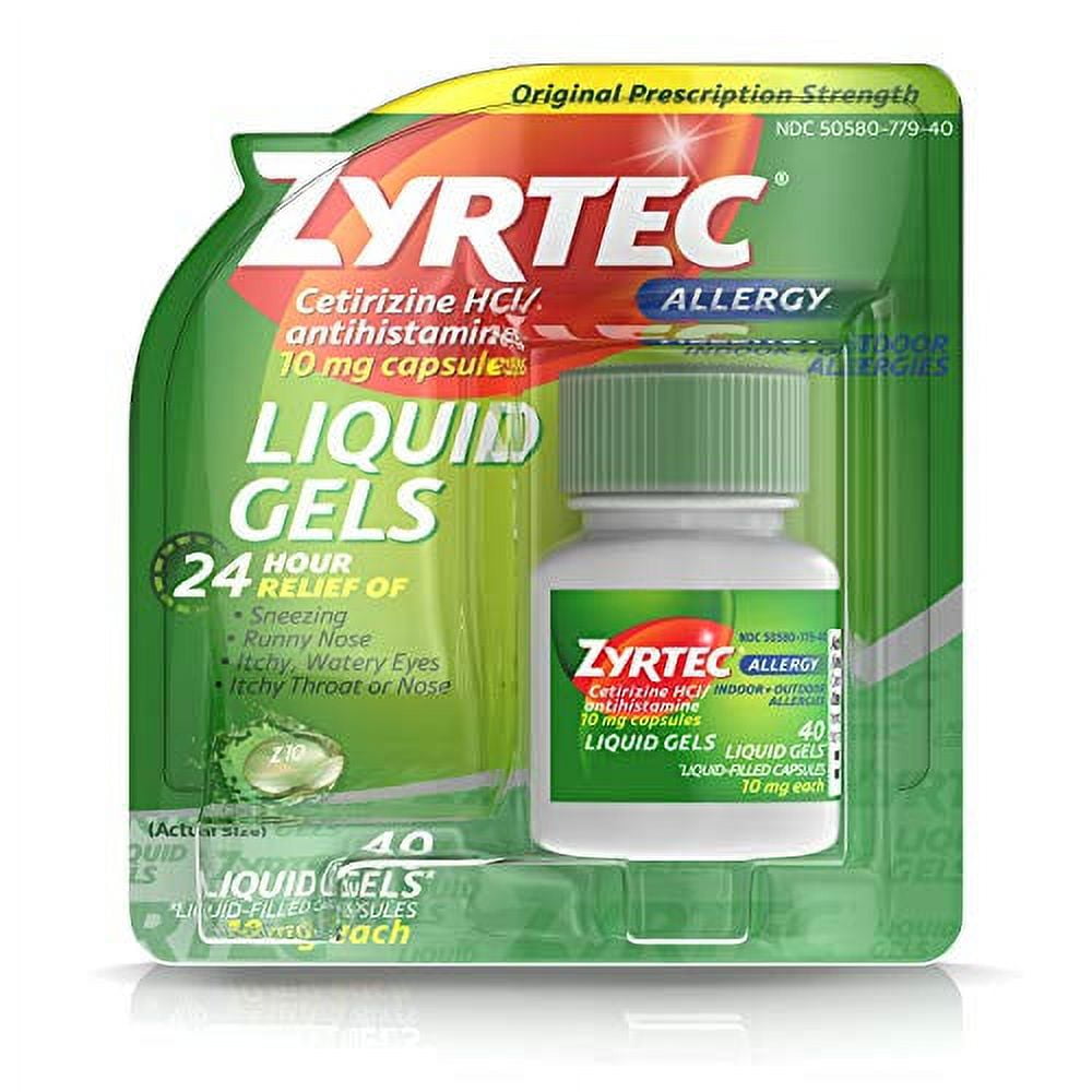 Zyrtec 24 HR Indoor Outdoor Allergy Liquid Gels Cetirizine HCI Antihistamine 40 Count