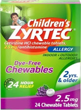 Zyrtec Childrens Grape Chewables 24 Hr Allergy Relief 2.5mg Cetirizine HCl Antihistamine Tablets