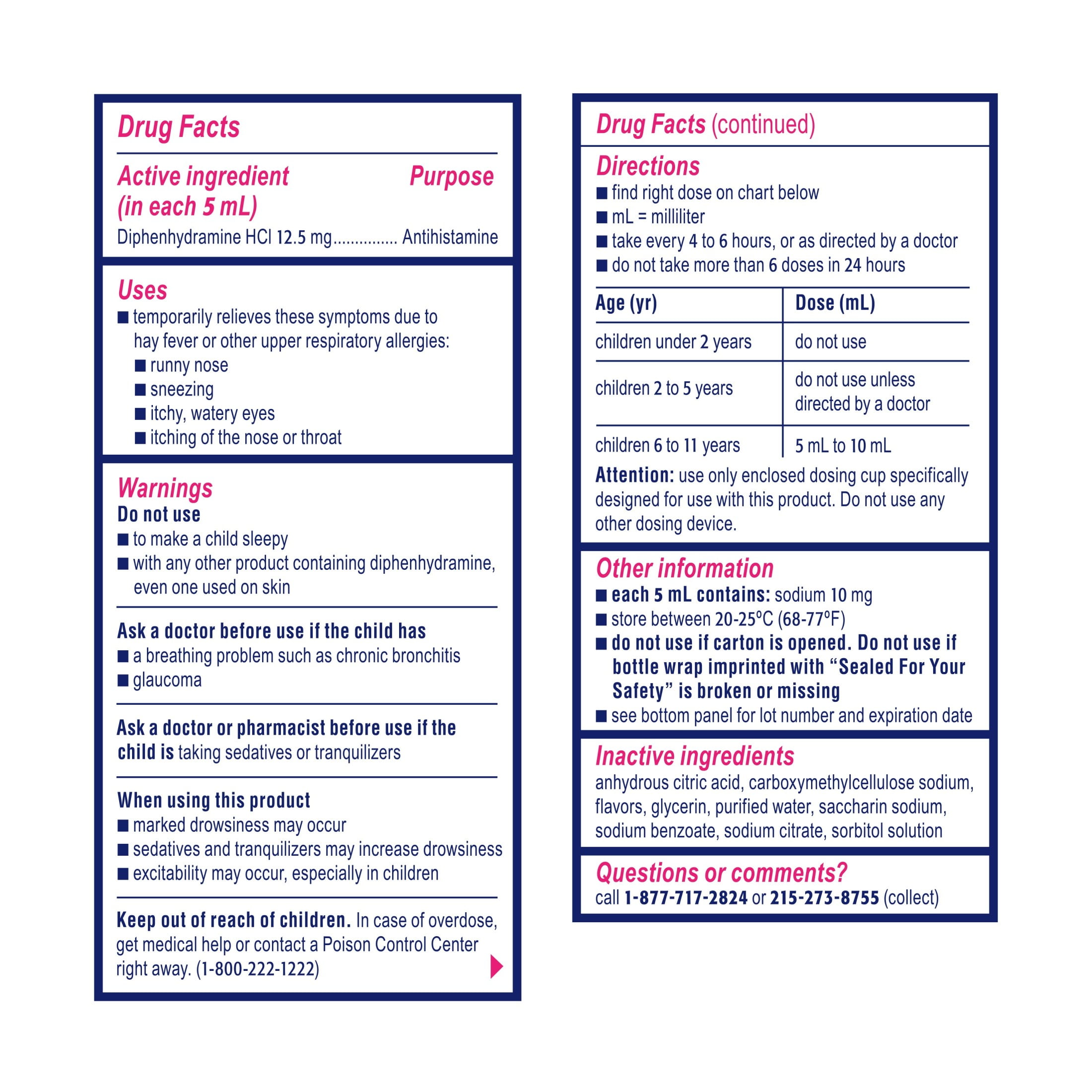 BENADRYL CHILDREN DYE-FREE ALLERGY LIQUID BUBBLE GUM FLAVOR 4 FL OZ.