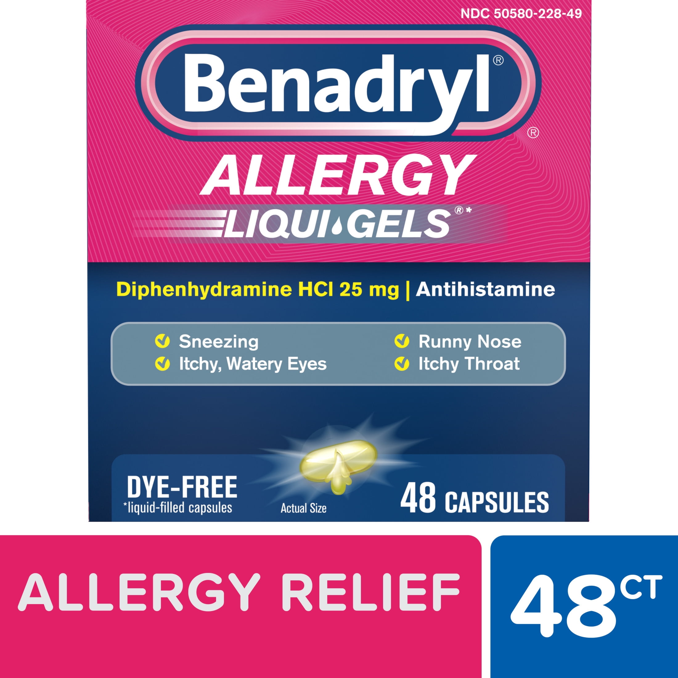 Benadryl Liqui-Gels Allergy Medicine Dye Free 48 Ct For Allergies