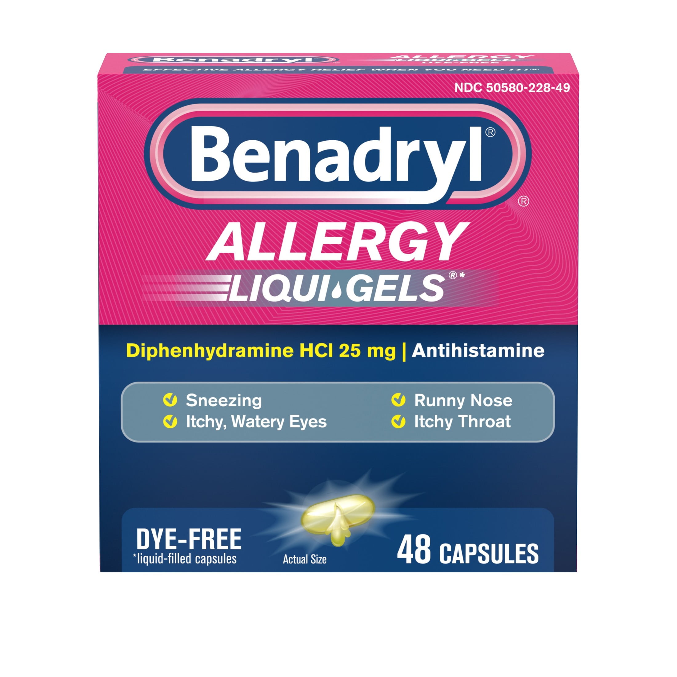 Benadryl Liqui-Gels Allergy Medicine Dye Free 48 Ct For Allergies