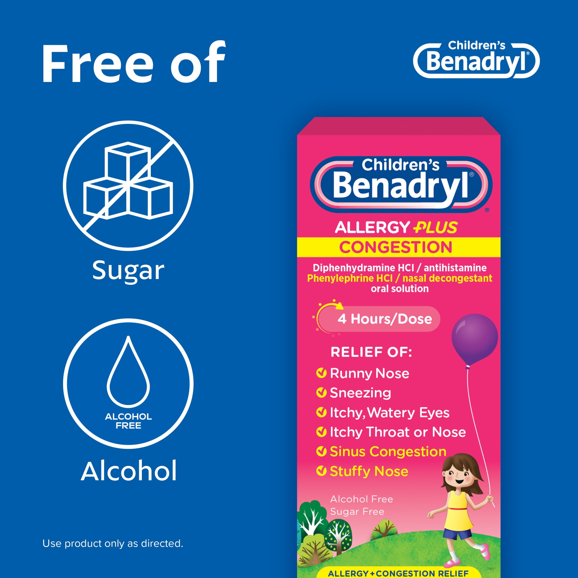 Benadrly Allergy Plus Congestion Relief Liquid Grape 4 fl. oz Childrens