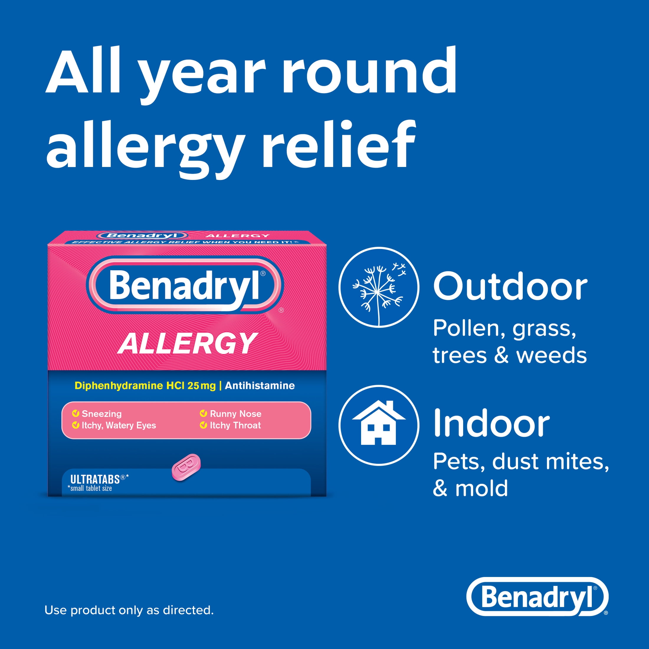 Benadryl Ultratabs Cold Allergy Relief Tablets 48 Count