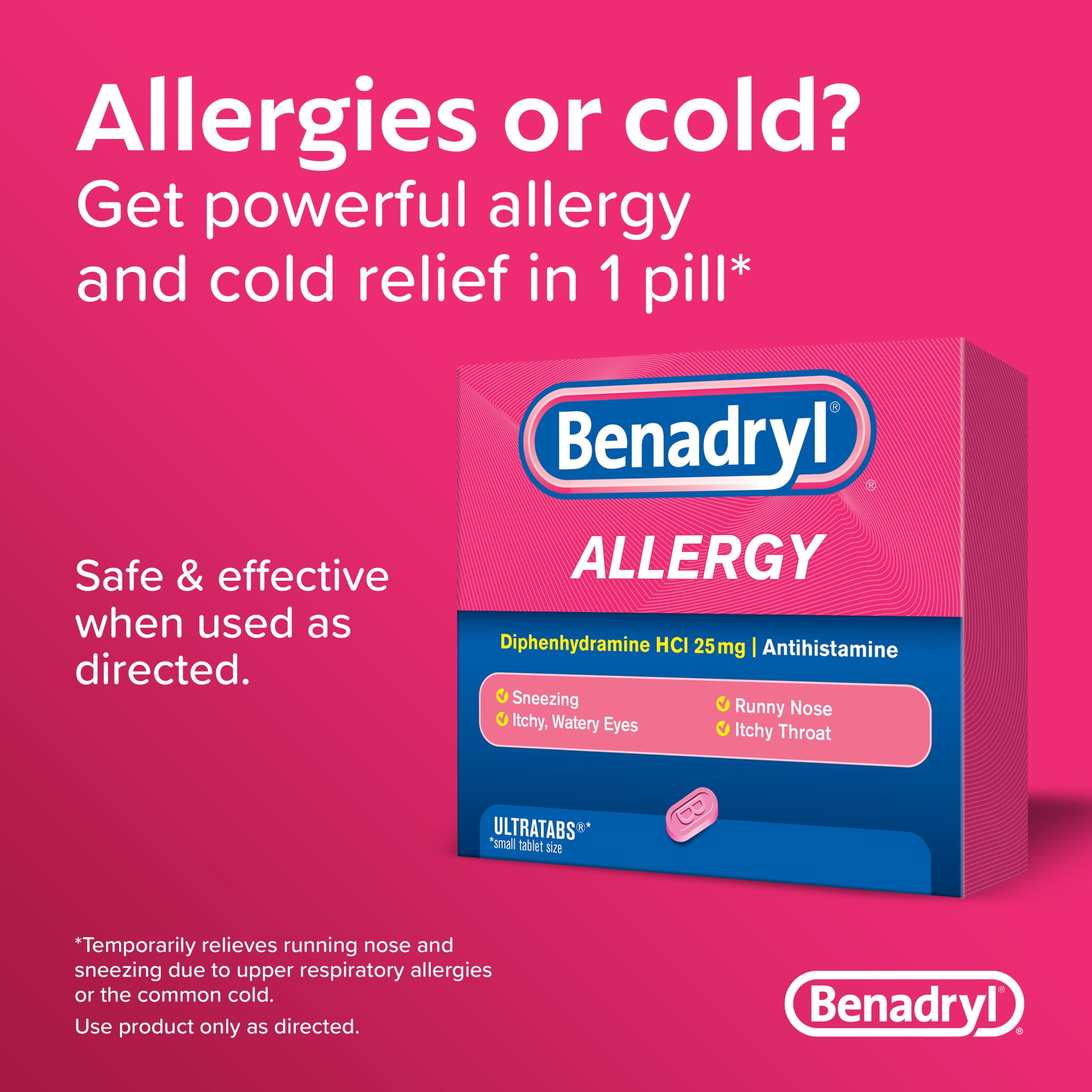 Benadryl Ultratabs Cold Allergy Relief Tablets 48 Count