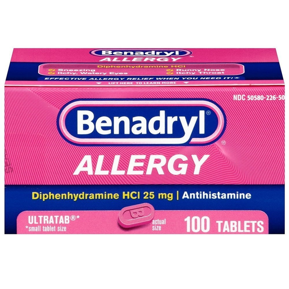 Benadryl Allergy Ultratabs 25mg Diphenhydramine HCl Antihistamine Tablets 100 Count