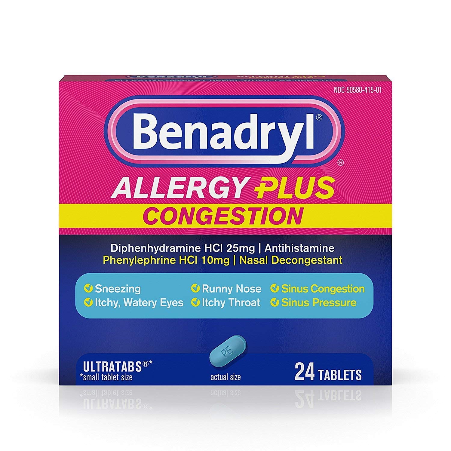 Benadryl Allergy Plus Congestion Ultra Tablets 24 Count each 4 Pack