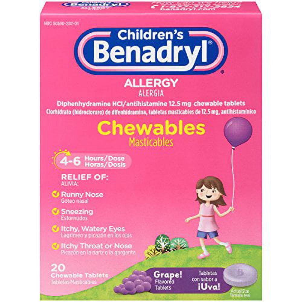 Benadryl Allergy Chewables Grape 20 Tablets - Pack of 3 Children's