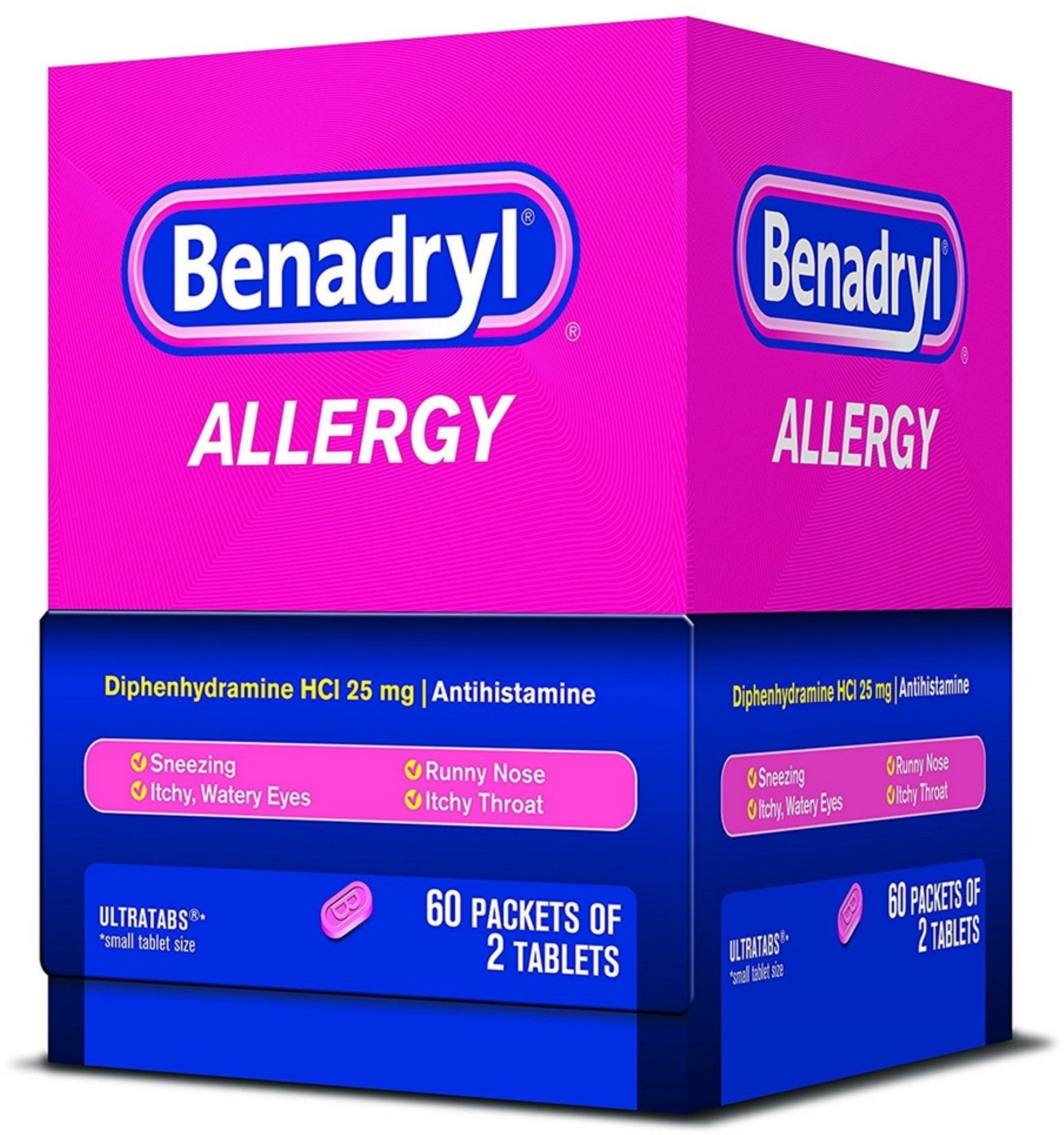 Benadryl Allergy Ultratab Packet Dispensers 60 ea Pack of 4 for Allergy Relief